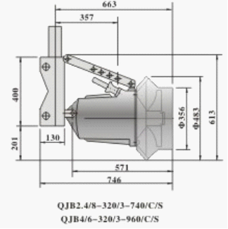 QJB型潛水攪拌機的安裝尺寸圖